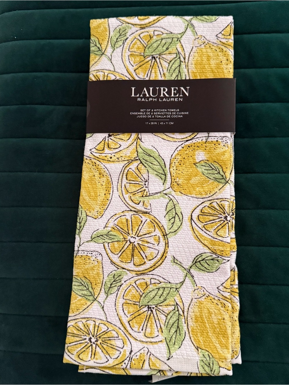 Lauren Ralph Lauren Lemon Print Kitchen Towels in Yellow and Green